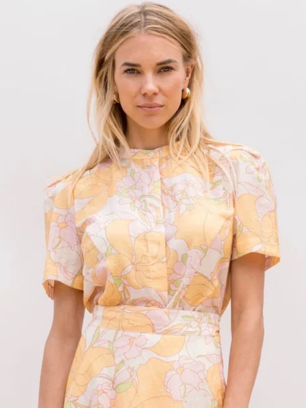 Katherine Kidd Short Sleeve Linen Floral Button-Front Blouse - Pink & Mustard